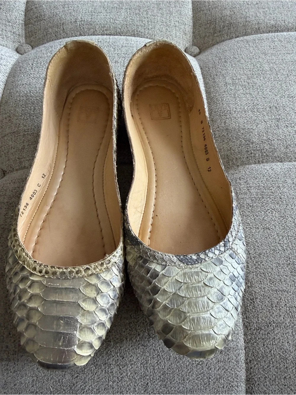 Frye Snake Embossed Gold Ballet Flats Leather Slip-On Size 10